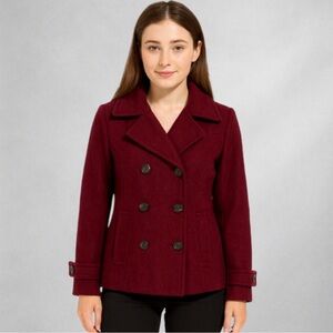 Calvin Klein Women's Double Breasted Peacoat Burgundy Size 6